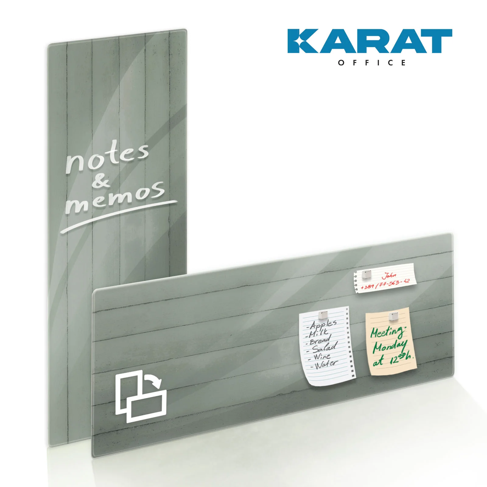 Design-Glas-Memoboard | Wood | Holzoptik | Mit Magneten & Montagematerial | Hochglanz-Oberfläche