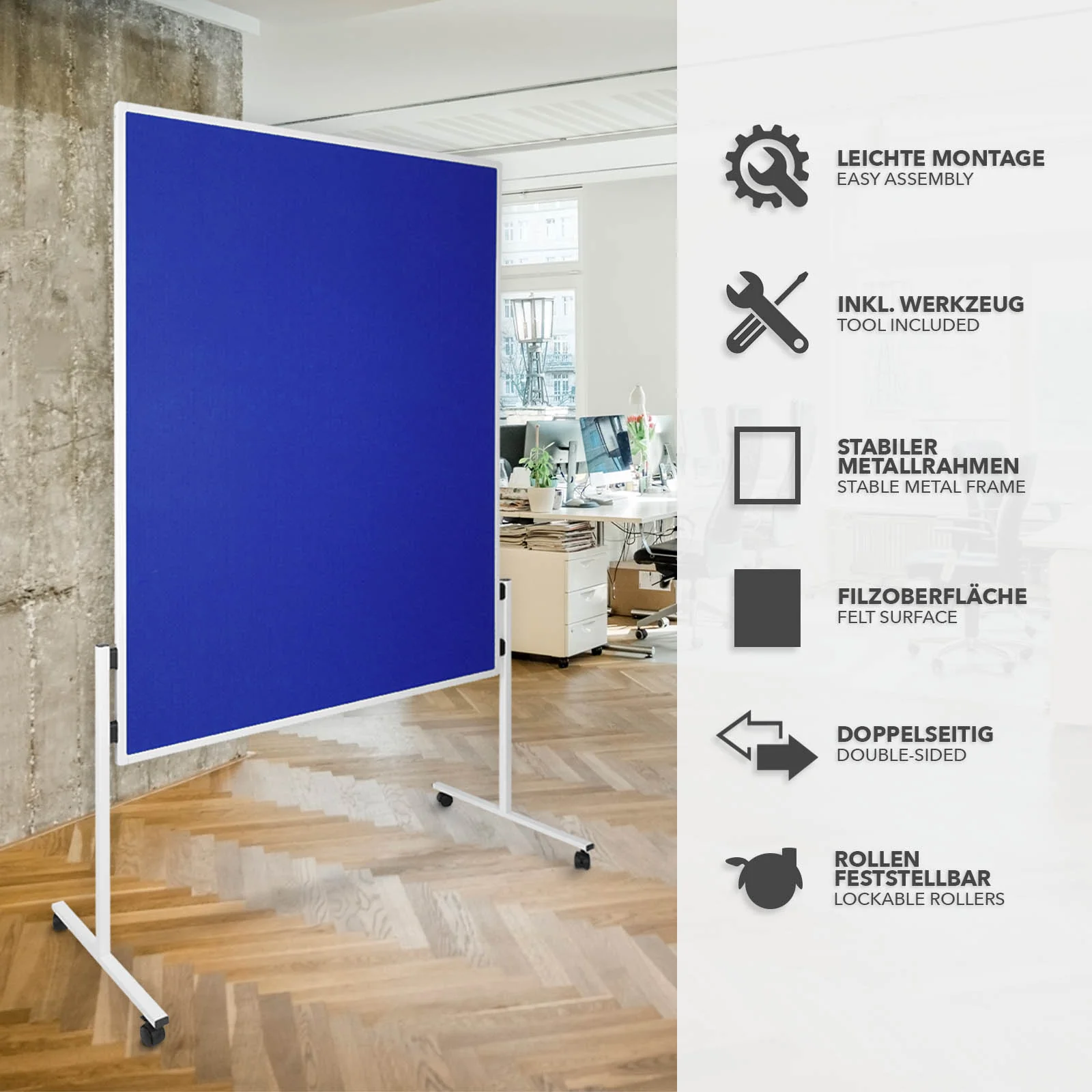 Filz-Moderationstafeln | Einteilig | Mit Rollen | 150x120 cm | 5 Farben - Image 15