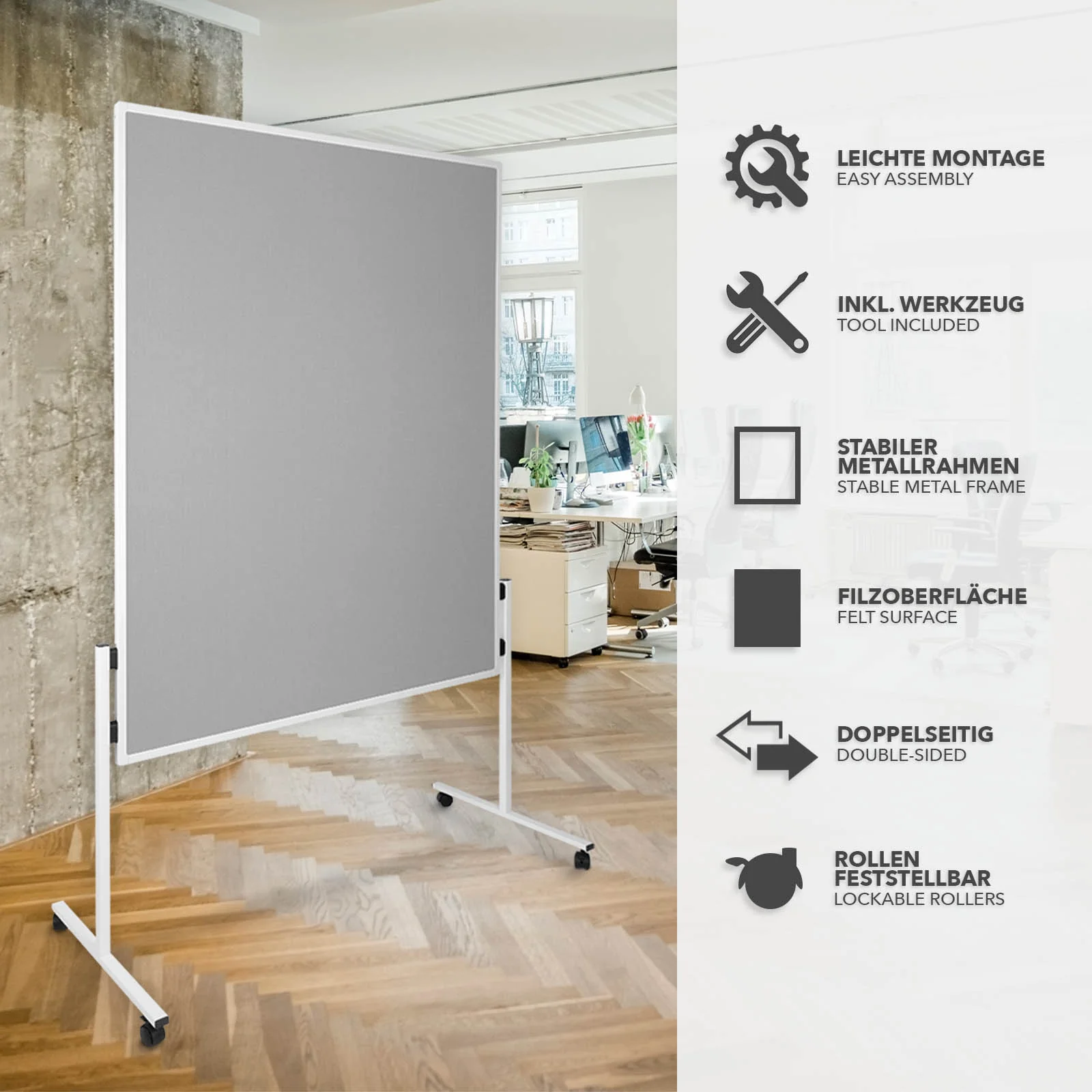Filz-Moderationstafeln | Einteilig | Mit Rollen | 150x120 cm | 5 Farben - Image 21