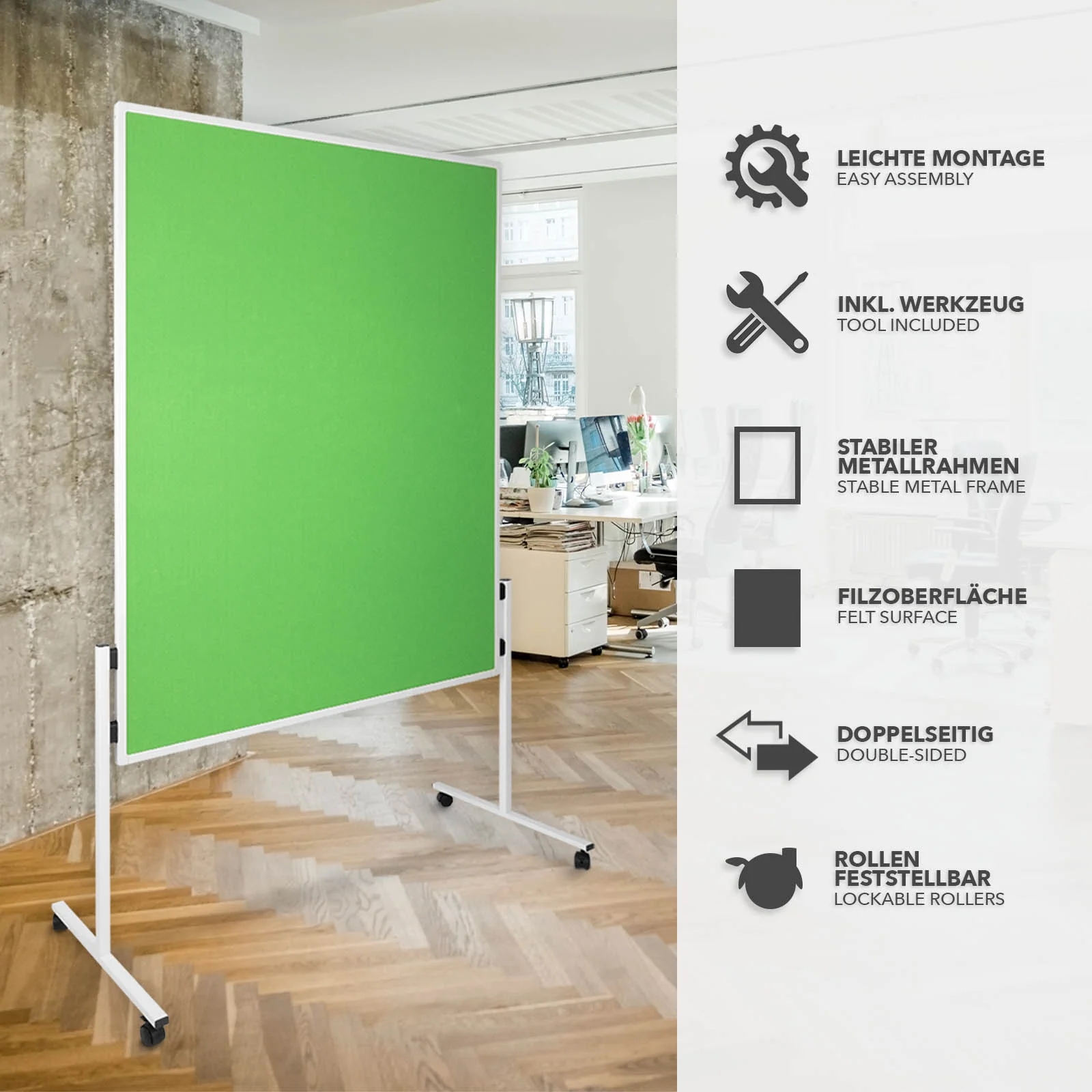 Filz-Moderationstafeln | Einteilig | Mit Rollen | 150x120 cm | 5 Farben - Image 25