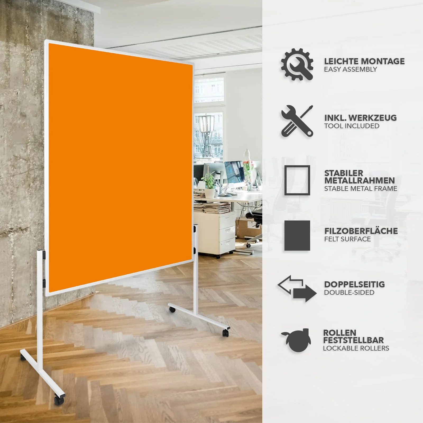 Filz-Moderationstafeln | Einteilig | Mit Rollen | 150x120 cm | 5 Farben - Image 5