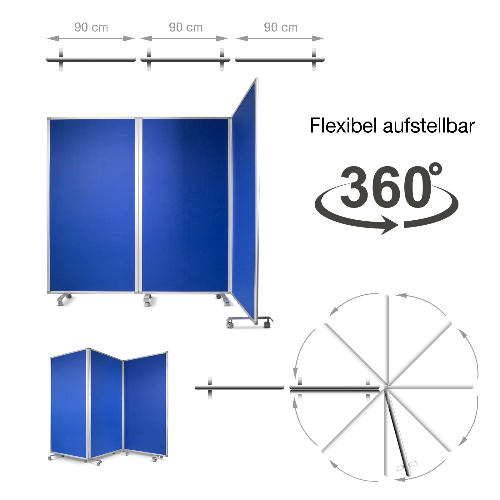 Filz Stellwand | Trennwand 3-teilig | Mit Rollen | 2 Farben & 2 Größen - Image 29