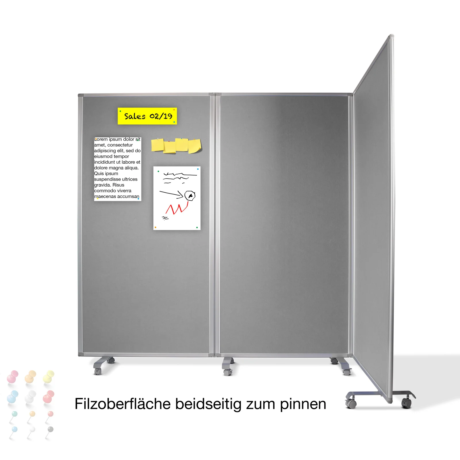 Filz Stellwand | Trennwand 3-teilig | Mit Rollen | 2 Farben & 2 Größen - Image 8