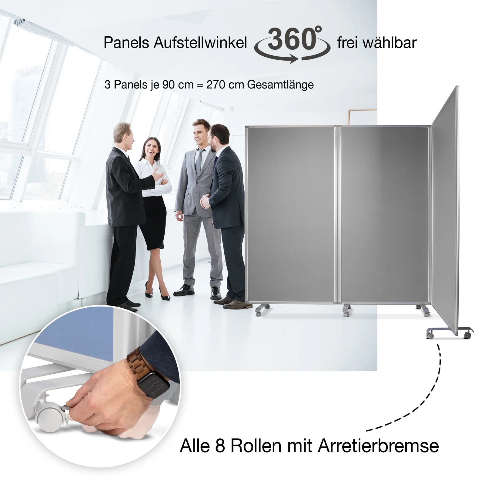 Filz Stellwand | Trennwand 3-teilig | Mit Rollen | 2 Farben & 2 Größen - Image 9
