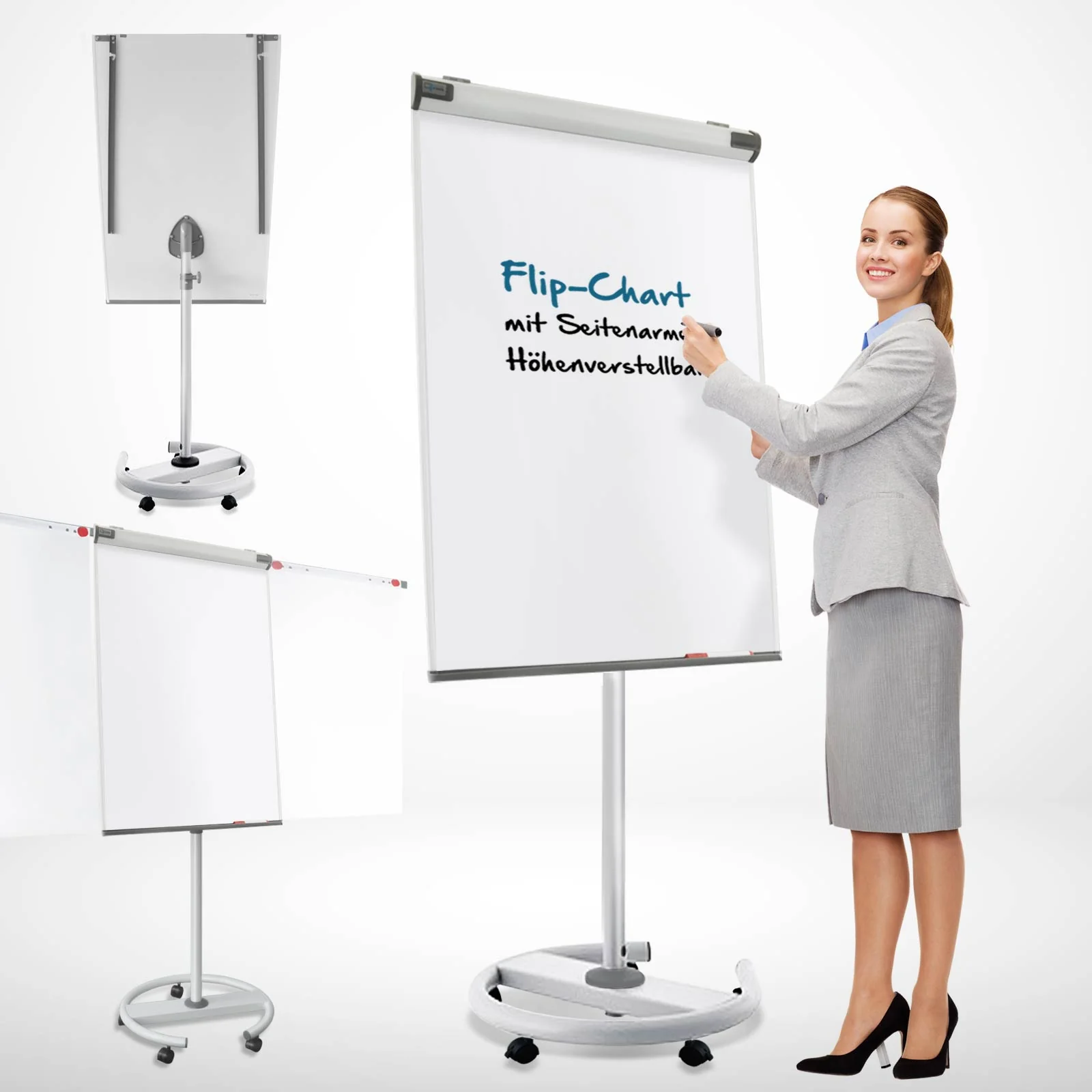 Mobiles Flipchart Shark Premium | Rollenfuß | Höhenverstellbar | 2 Papierhalter - Image 9