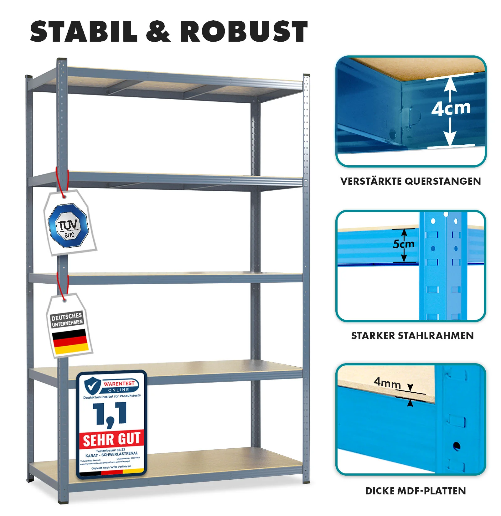 Schwerlastregal | Anthrazit-Grau | Traglast bis 1500 kg | 8 Größen - Image 3