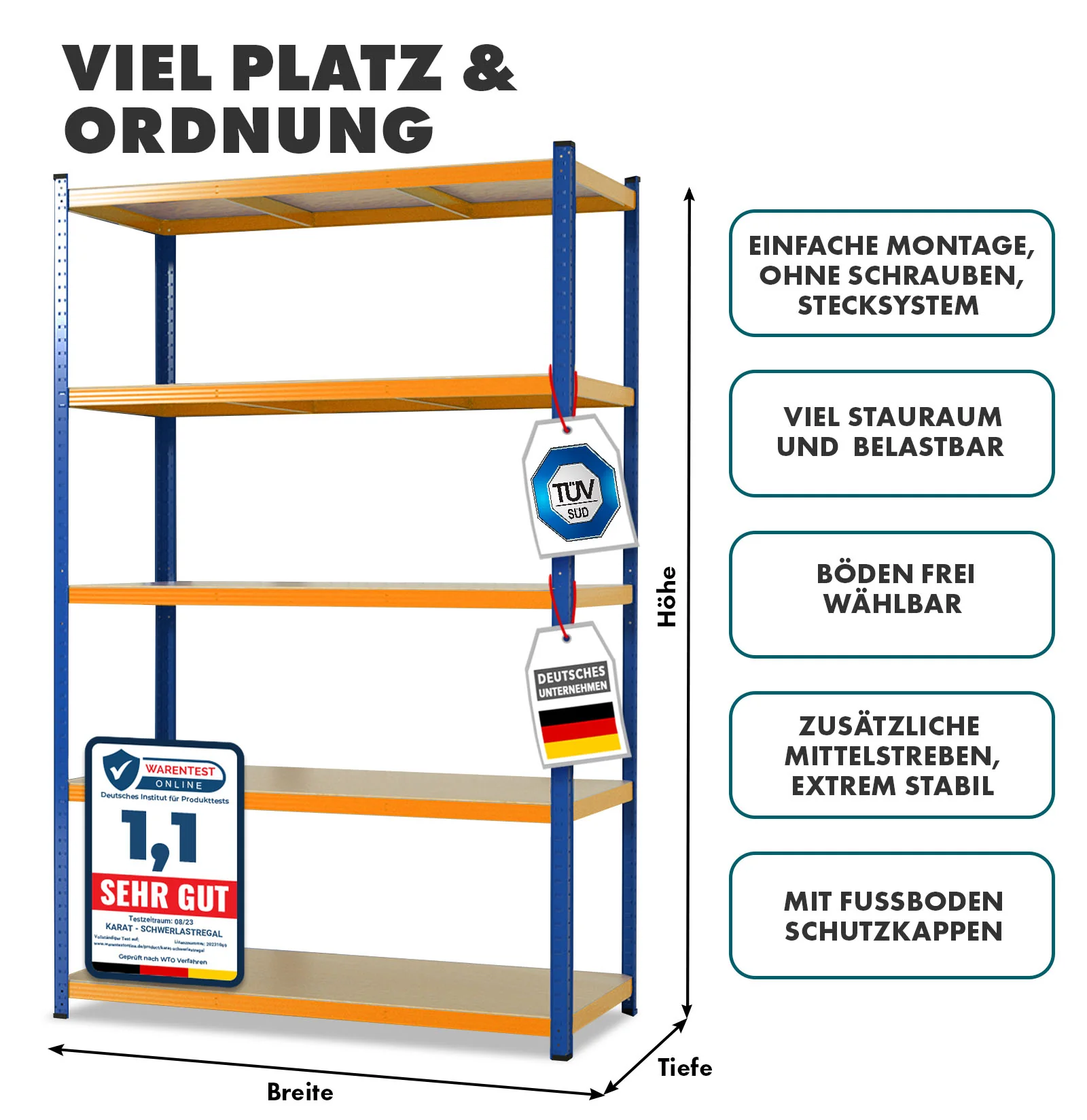 Schwerlastregal | Blau-Orange | Traglast bis 1500 kg | 8 Größen - Image 2