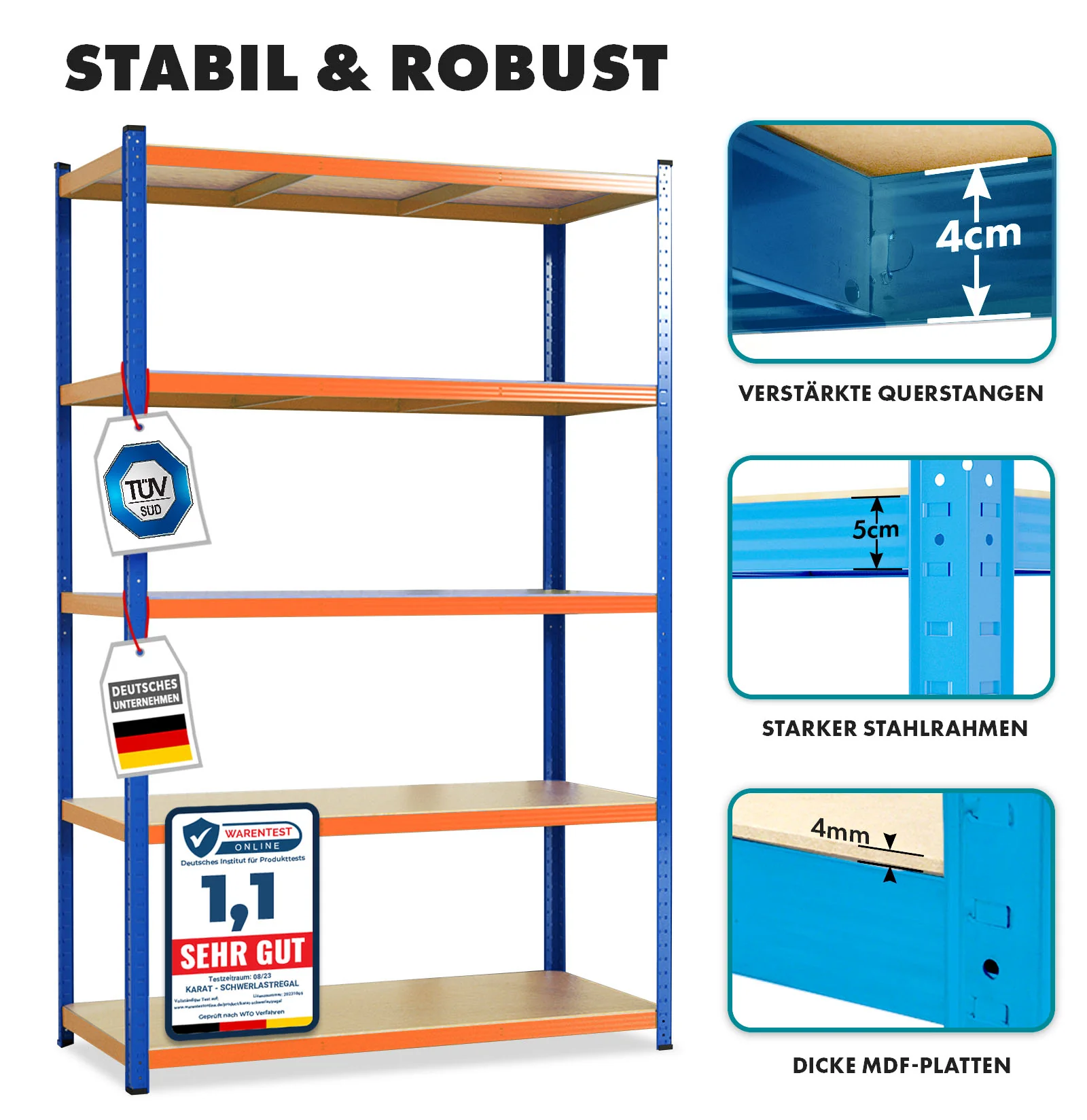 Schwerlastregal | Blau-Orange | Traglast bis 1500 kg | 8 Größen - Image 3