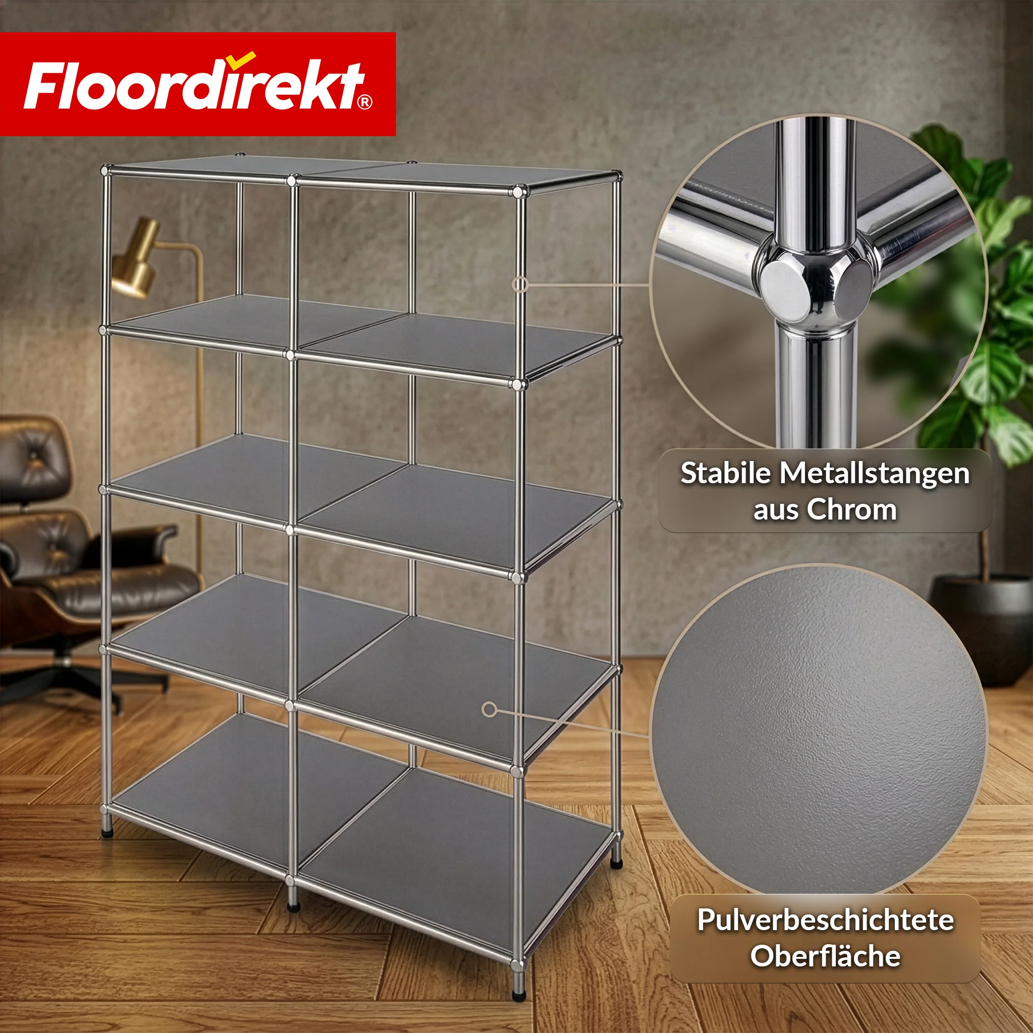 Metallregal | Concept Epure MK-015 | Offenes Standregal mit 5 Ablagen | Bücherregal & Raumteiler Metall - Image 4