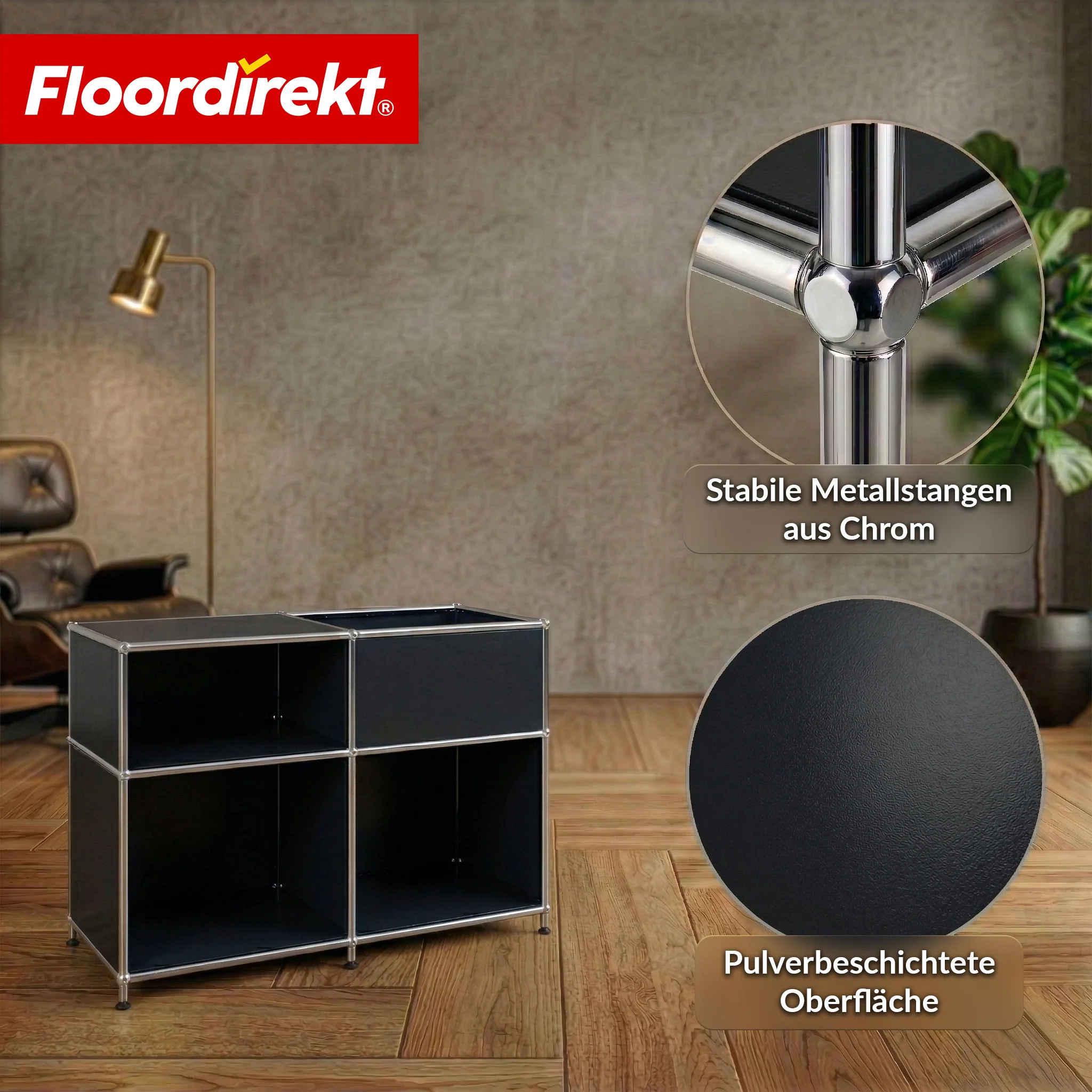 Metallregal | Concept Epure MK-030 | Standregal mit 3 Ablagen & Stauraumfach | Sideboard & Aufbewahrungsregal - Image 12