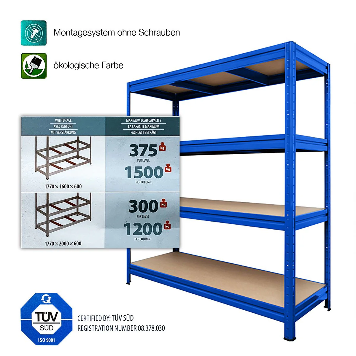Weitspannregal | Blau | Regal für Keller & Werkstatt | Traglast bis 1600 kg - Image 5