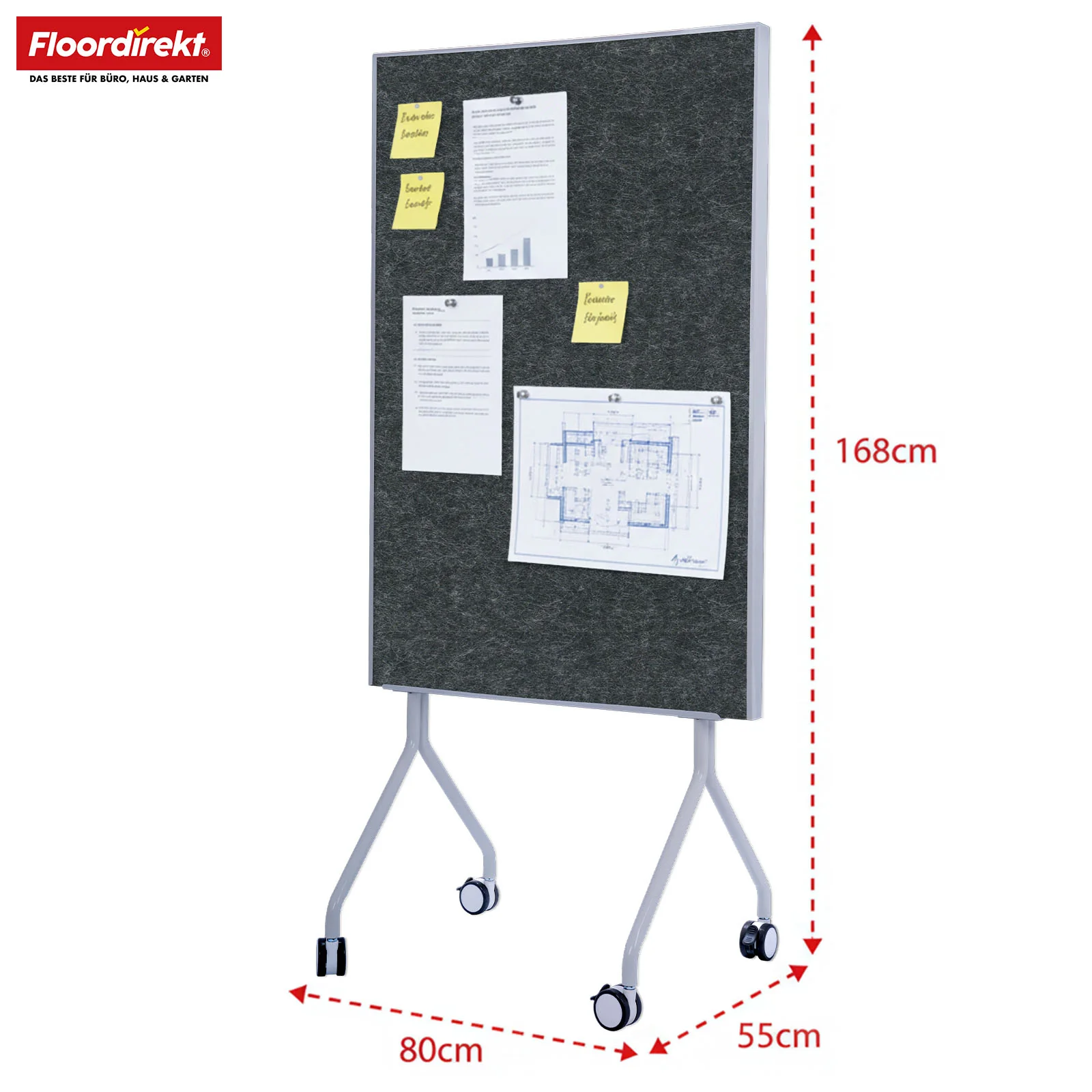 Mobile Moderationstafel GIANT | Beidseitige Filztafel auf Rollen 80x120cm | Doppelseitig nutzbar & stabil - Image 3