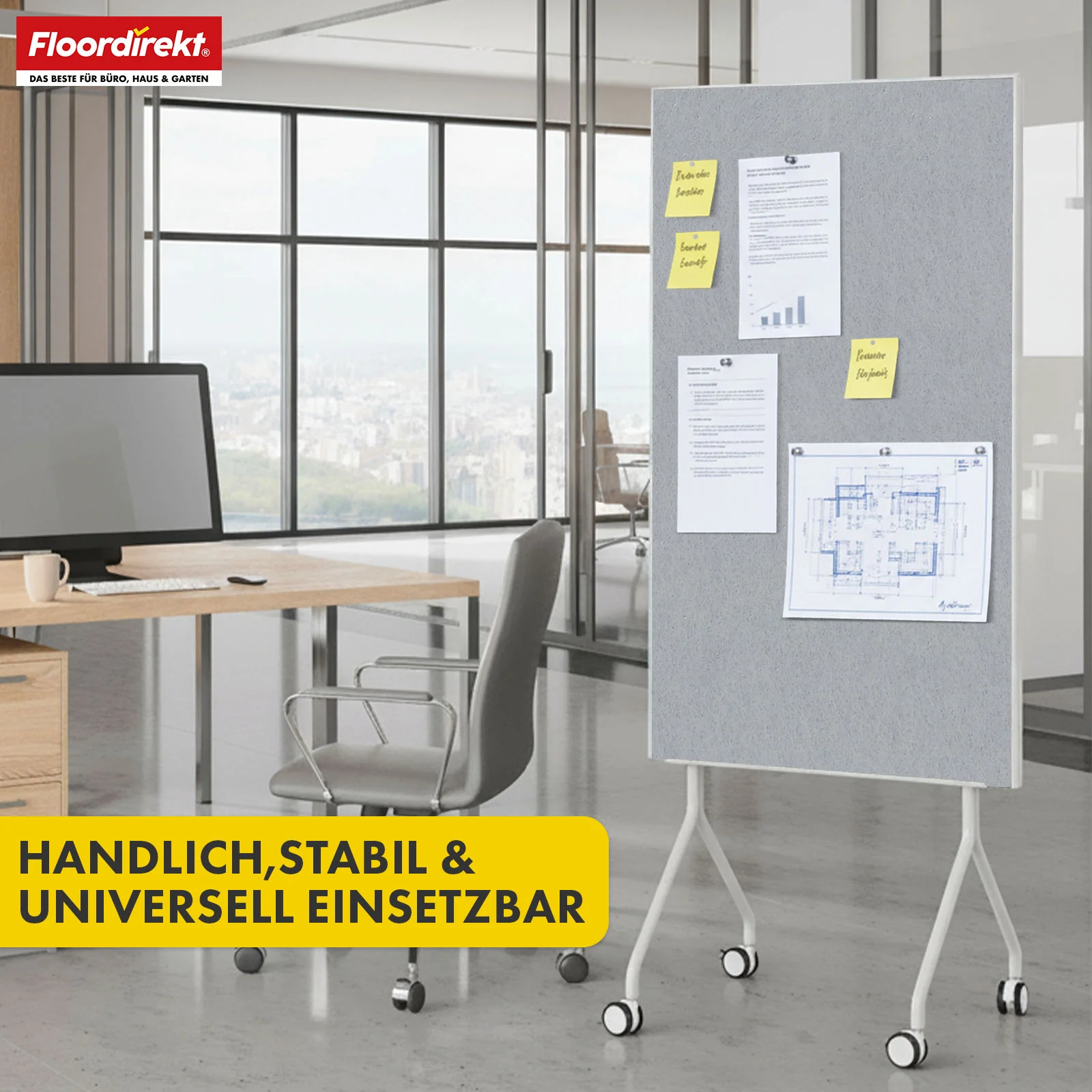 Mobile Moderationstafel GIANT | Beidseitige Filztafel auf Rollen 80x120cm | Doppelseitig nutzbar & stabil - Image 35