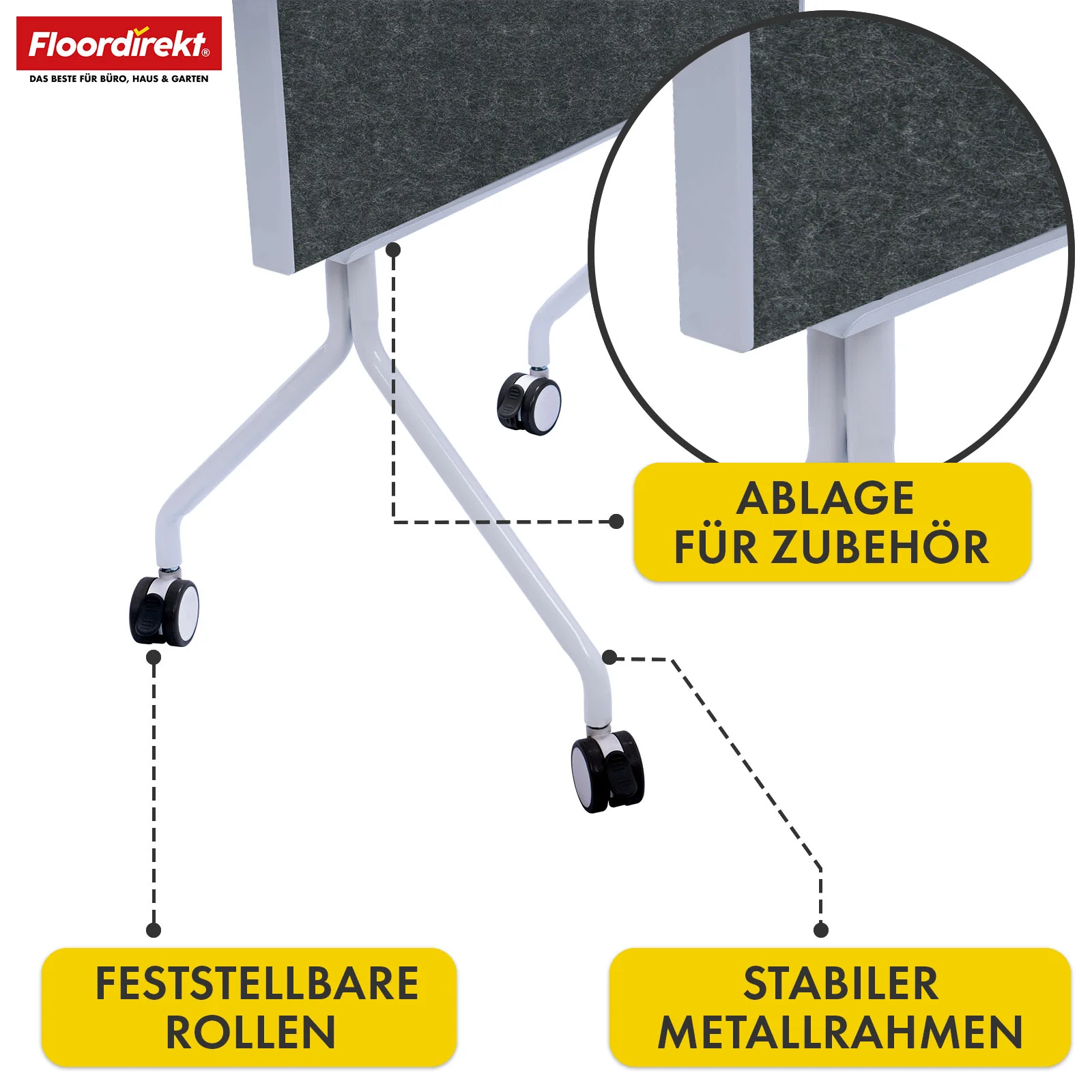 Mobile Moderationstafel GIANT | Beidseitige Filztafel auf Rollen 80x120cm | Doppelseitig nutzbar & stabil - Image 5