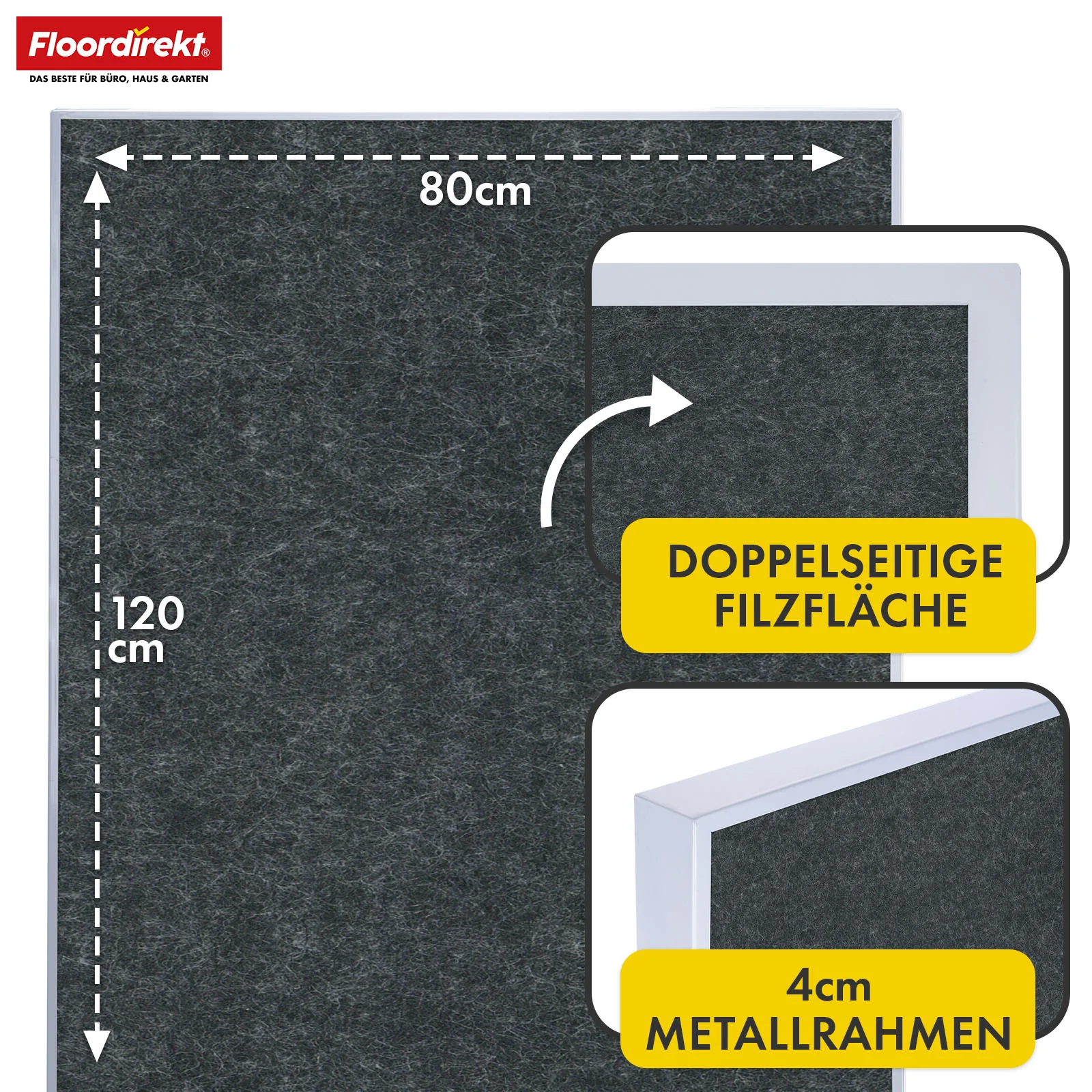Mobile Moderationstafel GIANT | Beidseitige Filztafel auf Rollen 80x120cm | Doppelseitig nutzbar & stabil - Image 6