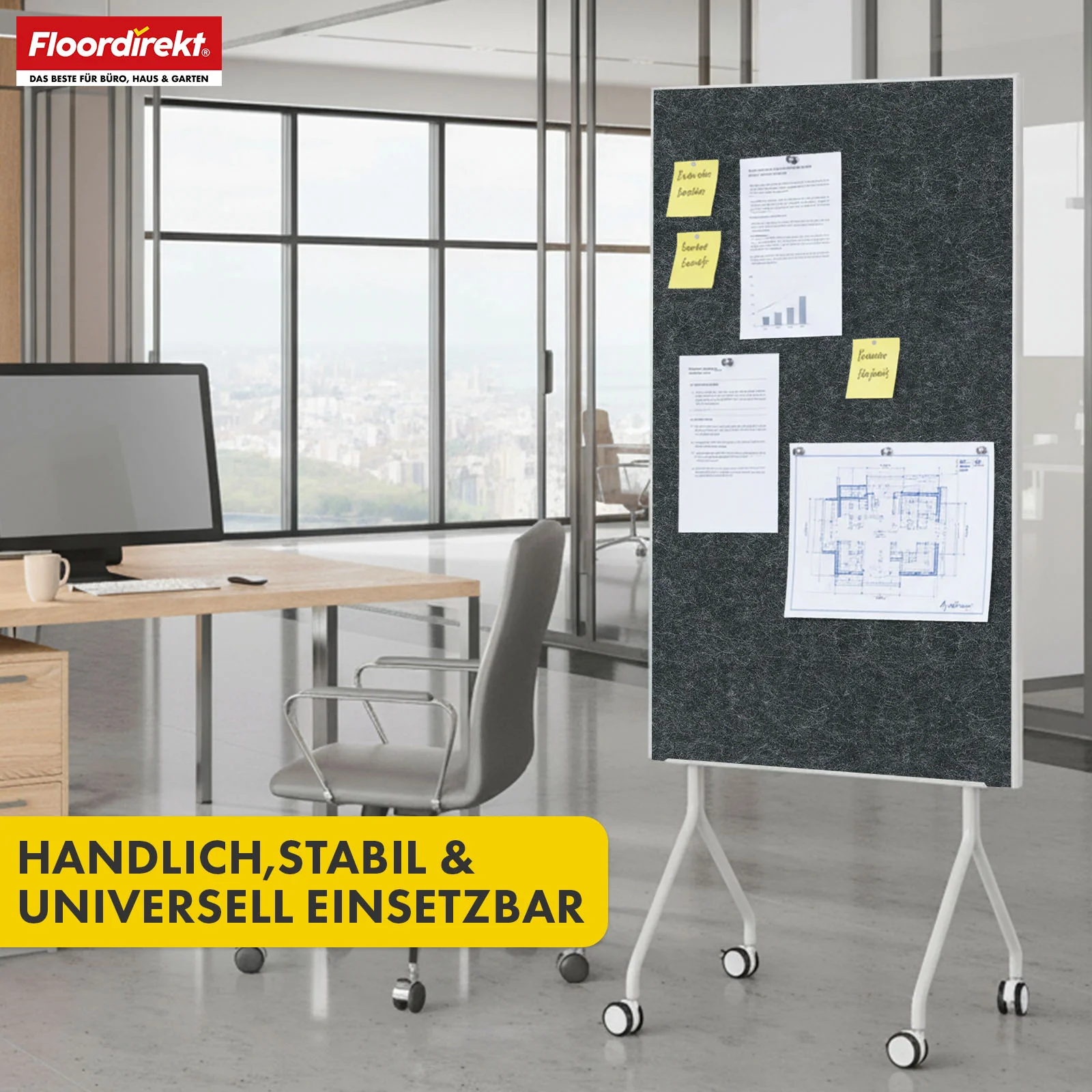Mobile Moderationstafel GIANT | Beidseitige Filztafel auf Rollen 80x120cm | Doppelseitig nutzbar & stabil - Image 7