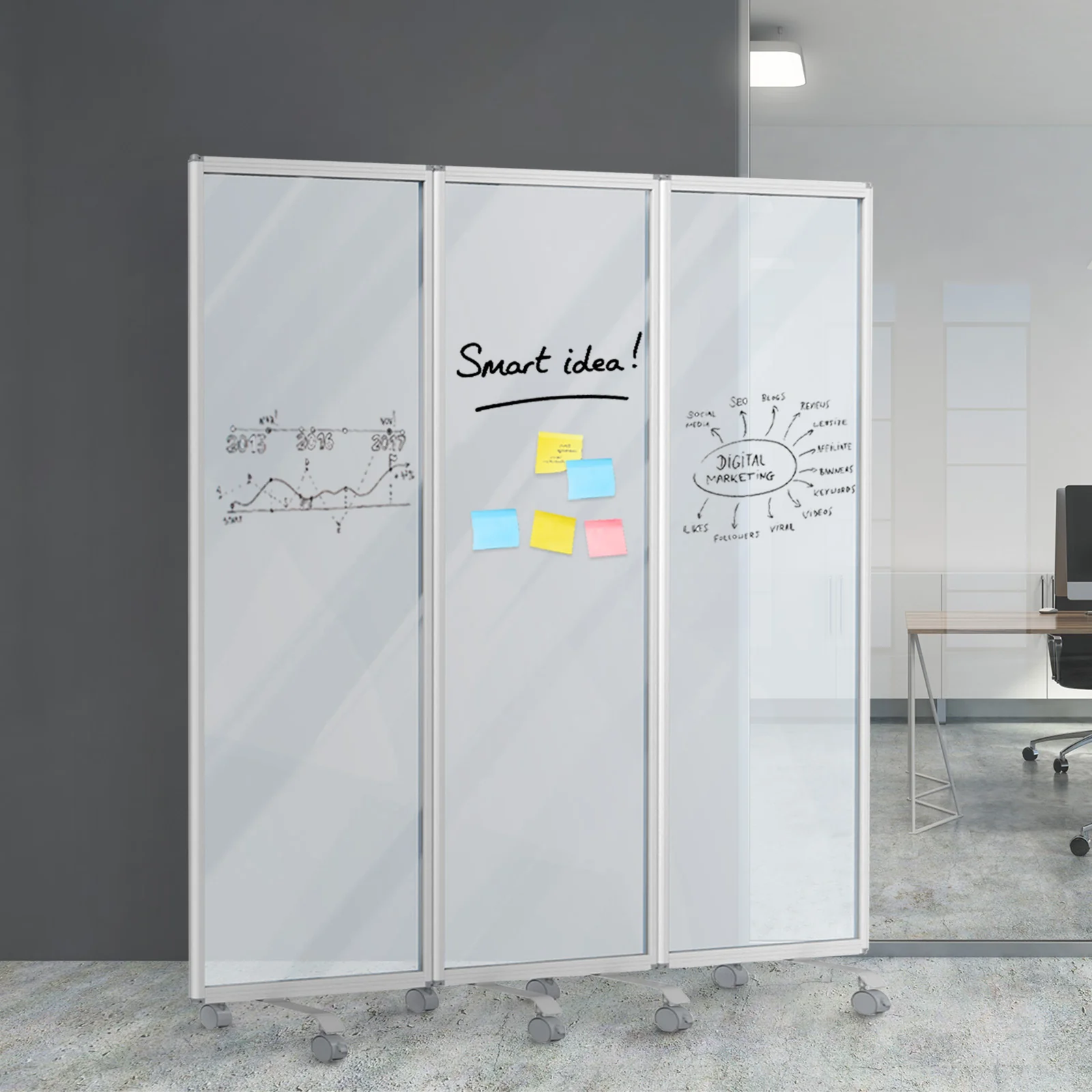 Mobile Trennwand | Präsentationsboard | Beschreibbare Oberfläche | Verschiedene Ausführungen - Image 11