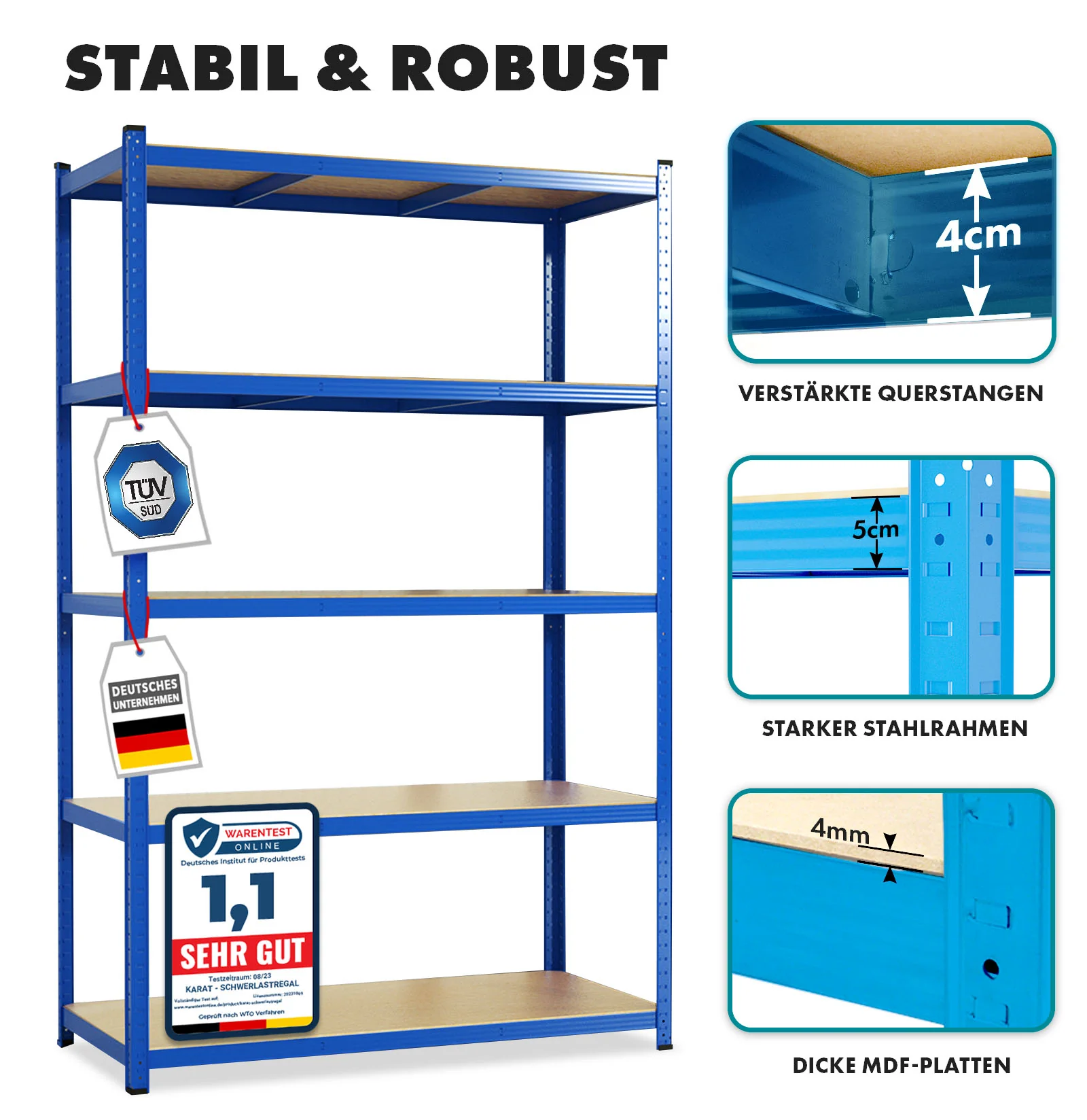 Schwerlastregal | Blau | Traglast bis 1500 kg | 8 Größen - Image 3