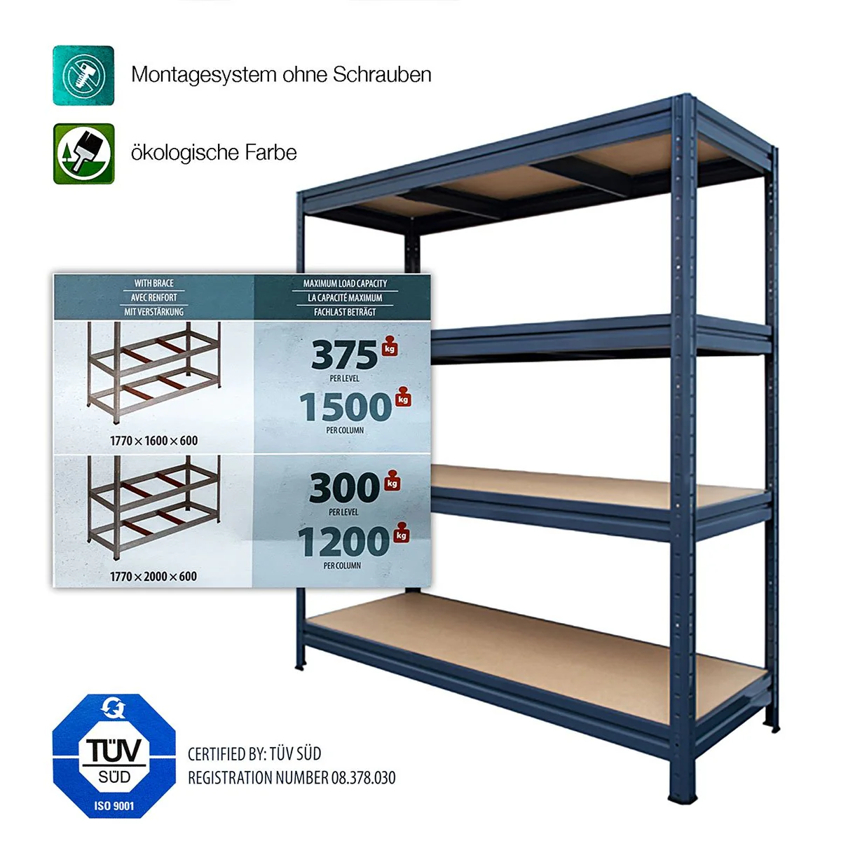 Weitspannregal | Schwerlastregal | Grau | Traglast bis 1500 kg - Image 3